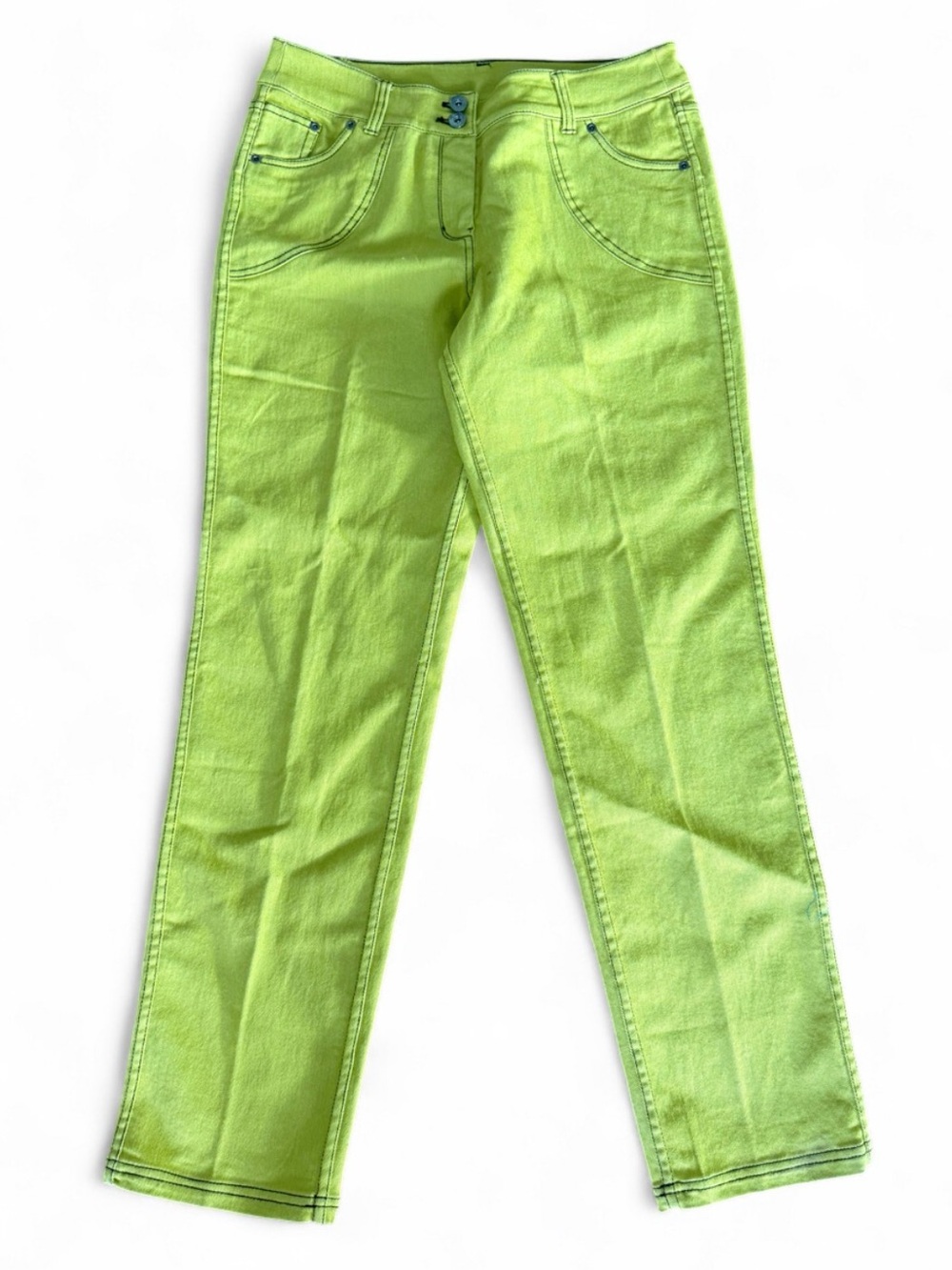 The Look Chartreuse Bright Green Straight Leg Jeans Size 12